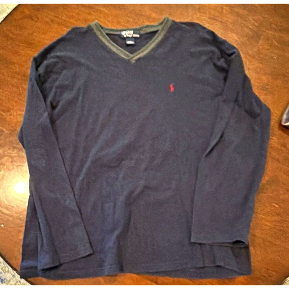 Polo Ralph Lauren Men's V-Neck Pullover Cotton Knit Sweater Navy/Green L